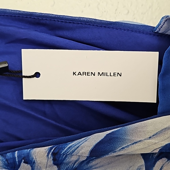 KAREN MILLEN Blue Floral Georgette Woven Halter Pleated Jumpsuit NWT sz. 4 - Picture 5 of 8